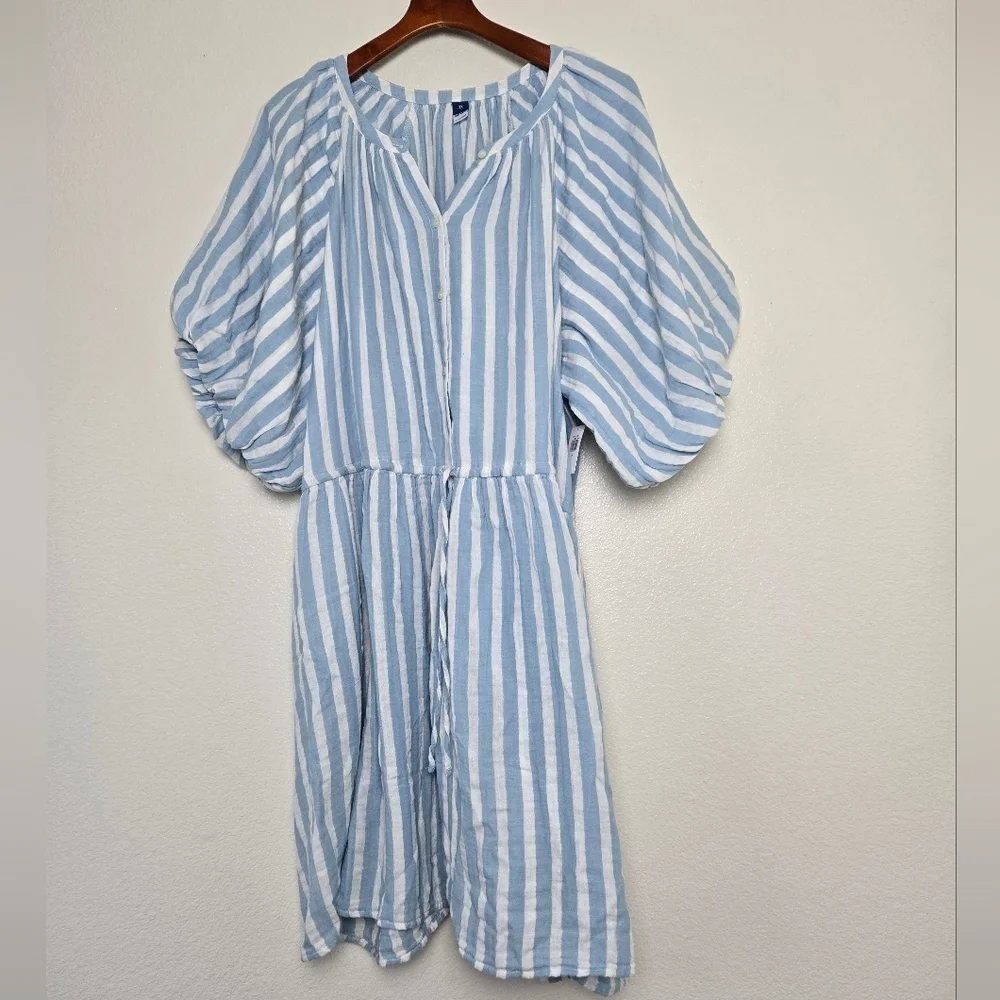 NWT Old Navy Waist Defined Puff Sleeve Light Blue Stripe Dress‎ Plus Size 3X